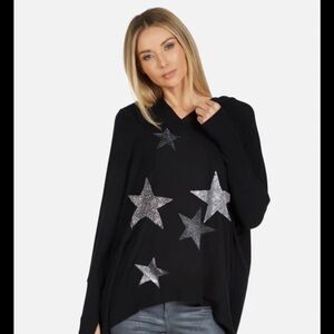 Lauren Moshi M/L Black Hoodie Multi Stars Soft EUC